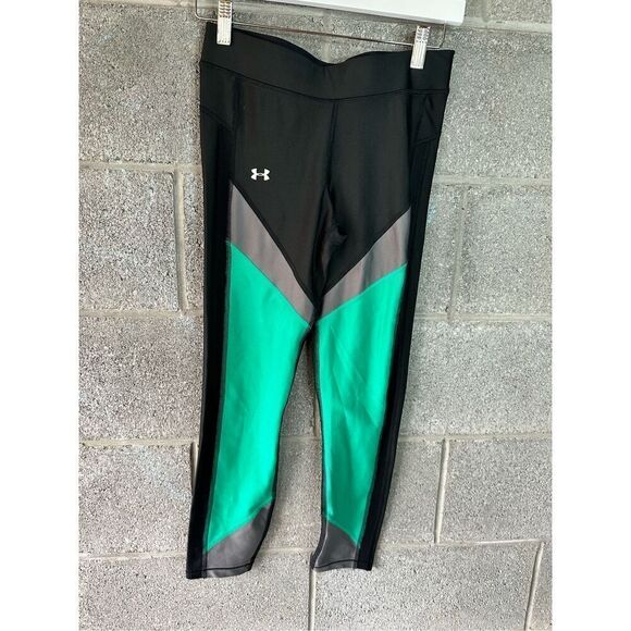 Under Armour HeatGear Colorblock Compression Leggings Black Green Size Medium - Picture 1 of 5